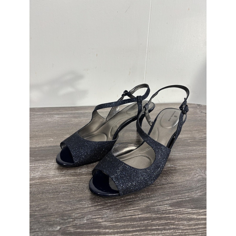 Bandolino BRZNOSSA Slingback Heel Shoes Womens Size 10M Blue Glitter Peep Toe